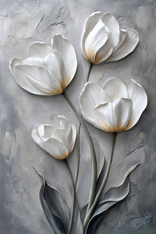 Schilderij van witte bloemen Schilderij van witte bloemen