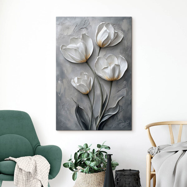 Schilderij van witte bloemen Schilderij van witte bloemen