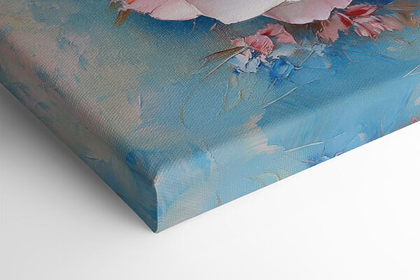 Schilderij van bloemen op een blauw oppervlak Schilderij van bloemen op een blauw oppervlak