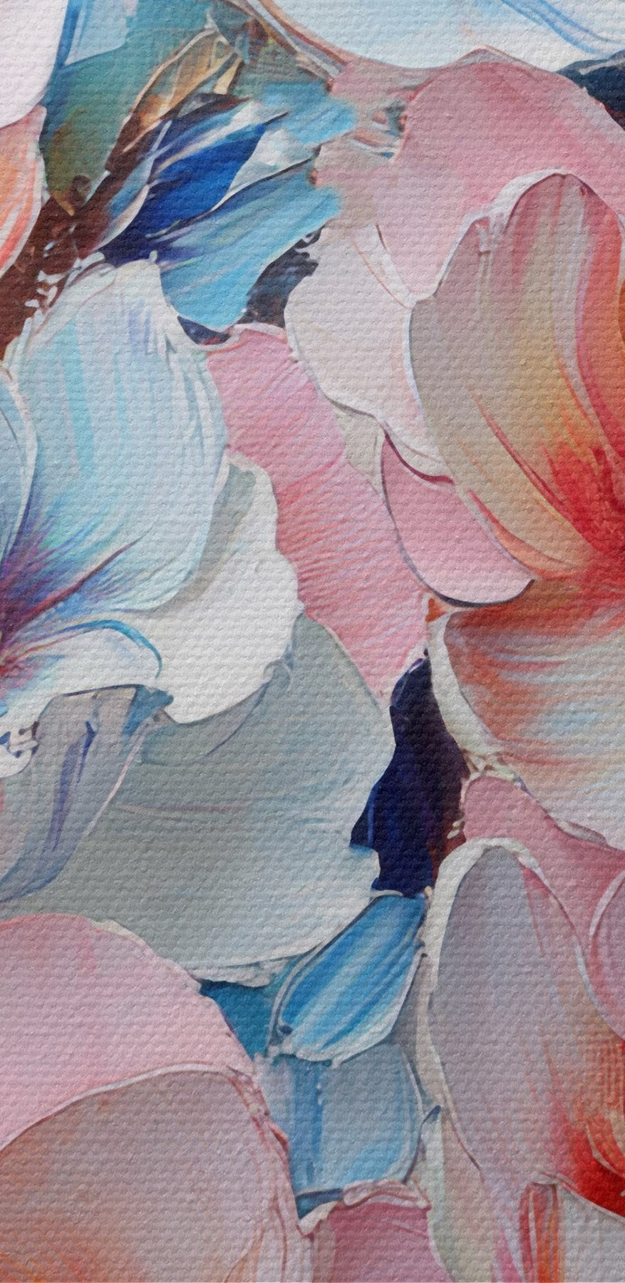 Schilderij van bloemen op een blauw oppervlak