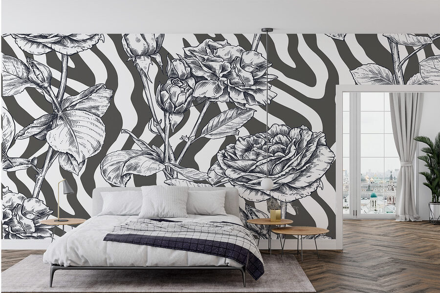 Zwart-wit tekening van rozen Zwart-wit tekening van rozen