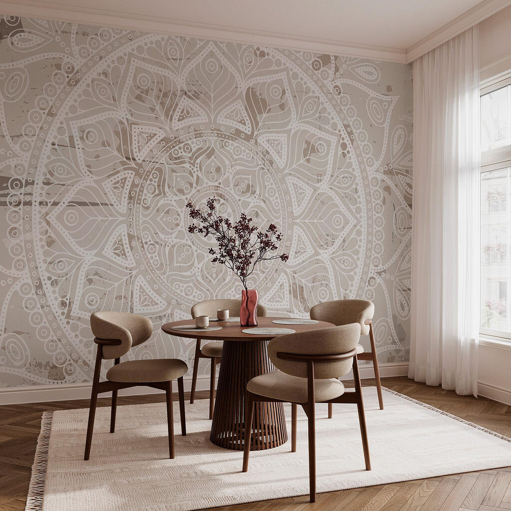 White mandala on a brown surface