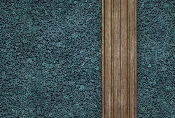 Houten plank op een blauw tapijt Houten plank op een blauw tapijt