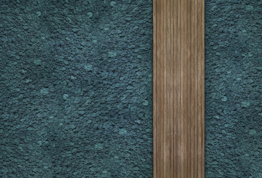 Houten plank op een blauw tapijt
