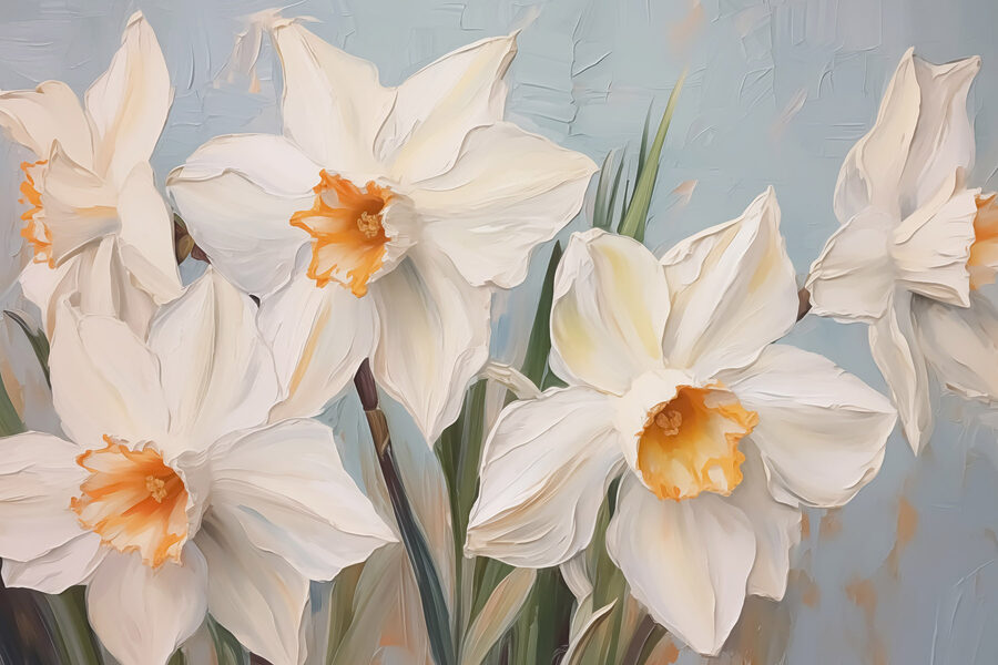 Schilderij van witte bloemen Schilderij van witte bloemen