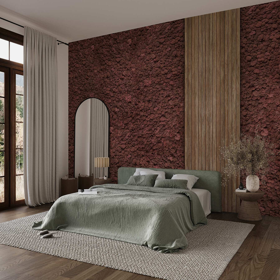 Bruin tapijt met houten plank