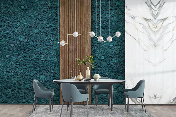 Houten plank op een blauw tapijt Houten plank op een blauw tapijt