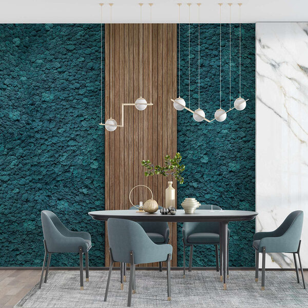 Houten plank op een blauw tapijt Houten plank op een blauw tapijt