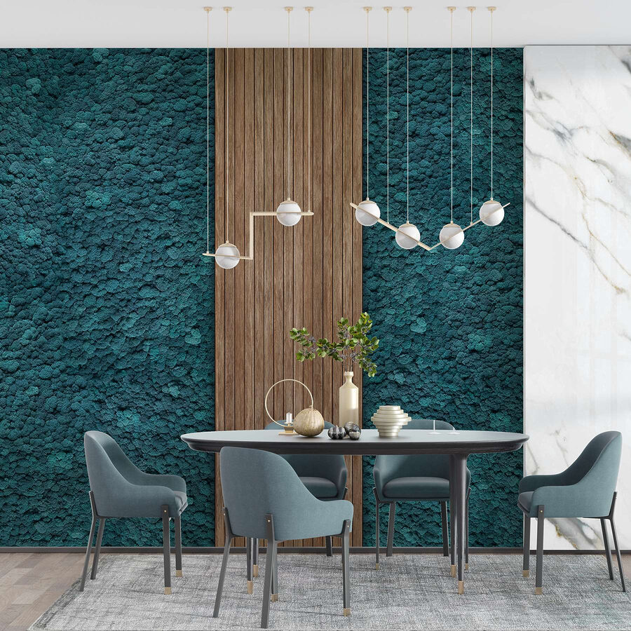 Houten plank op een blauw tapijt
