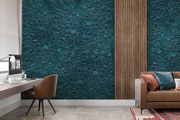 Houten plank op een blauw tapijt Houten plank op een blauw tapijt