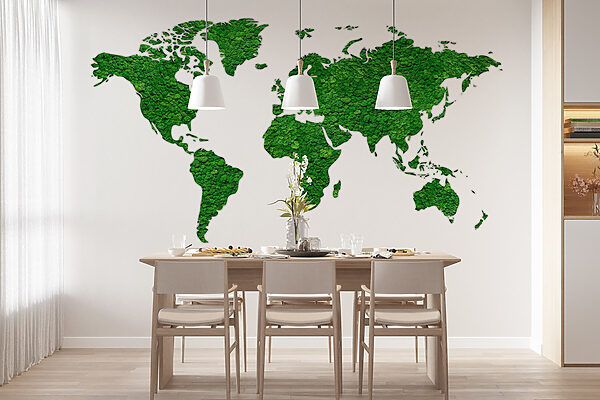 Kaart van de wereld gemaakt van groene planten Kaart van de wereld gemaakt van groene planten