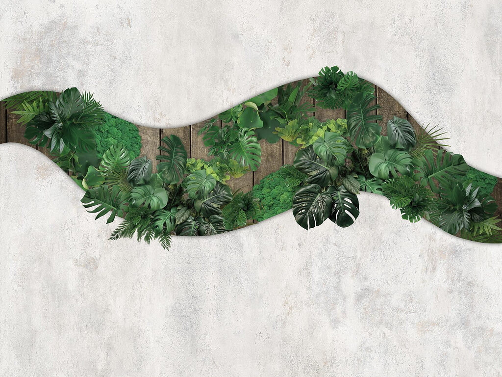 Groene bladeren op een houten oppervlak Groene bladeren op een houten oppervlak