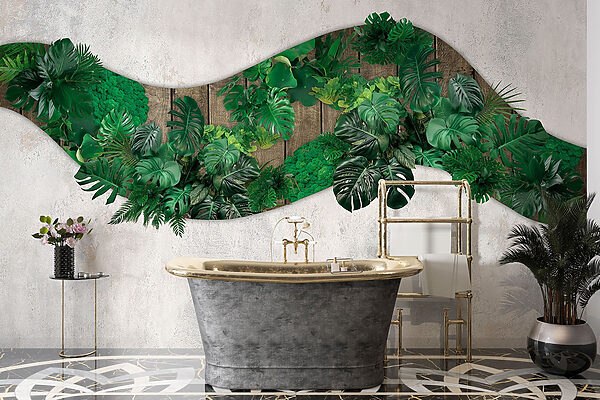 Groene bladeren op een houten oppervlak Groene bladeren op een houten oppervlak
