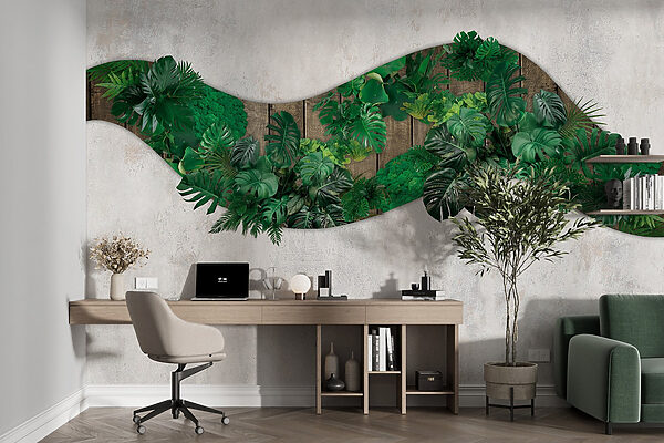 Groene bladeren op een houten oppervlak Groene bladeren op een houten oppervlak