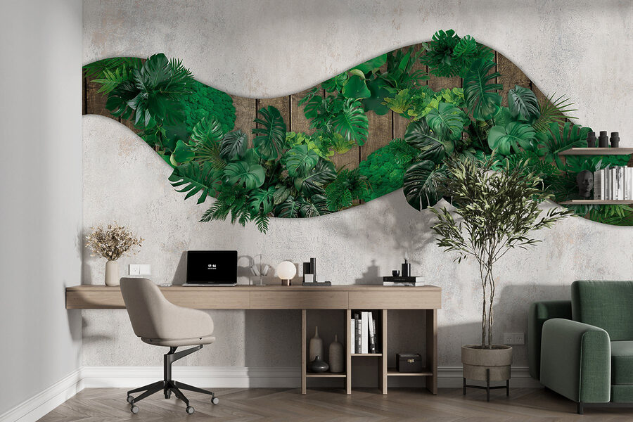 Groene bladeren op een houten oppervlak