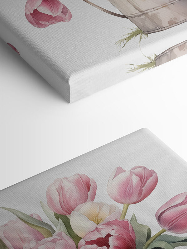 Schilderij van roze tulpen in een metalen emmer Schilderij van roze tulpen in een metalen emmer