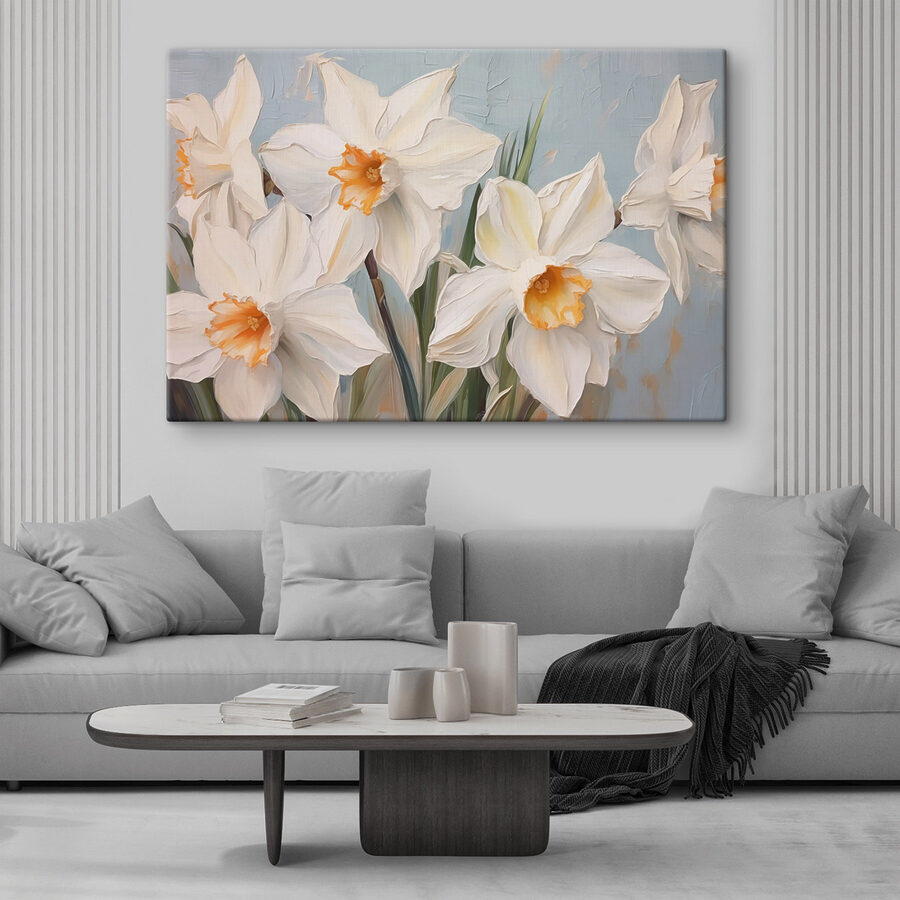 Schilderij van witte bloemen Schilderij van witte bloemen