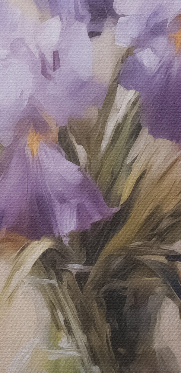 Schilderij van paarse bloemen in een vaas Schilderij van paarse bloemen in een vaas
