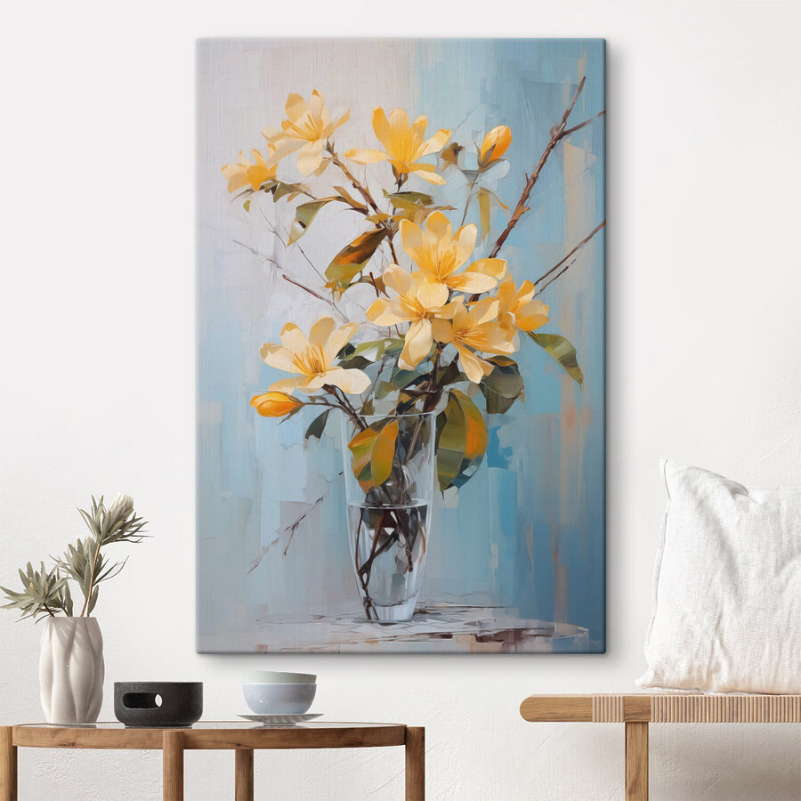 Gele bloemen in een glazen vaas