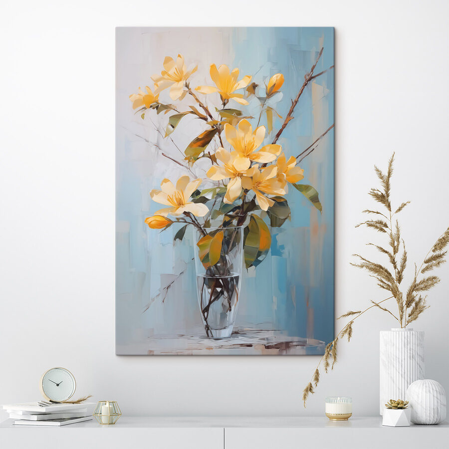 Gele bloemen in een glazen vaas