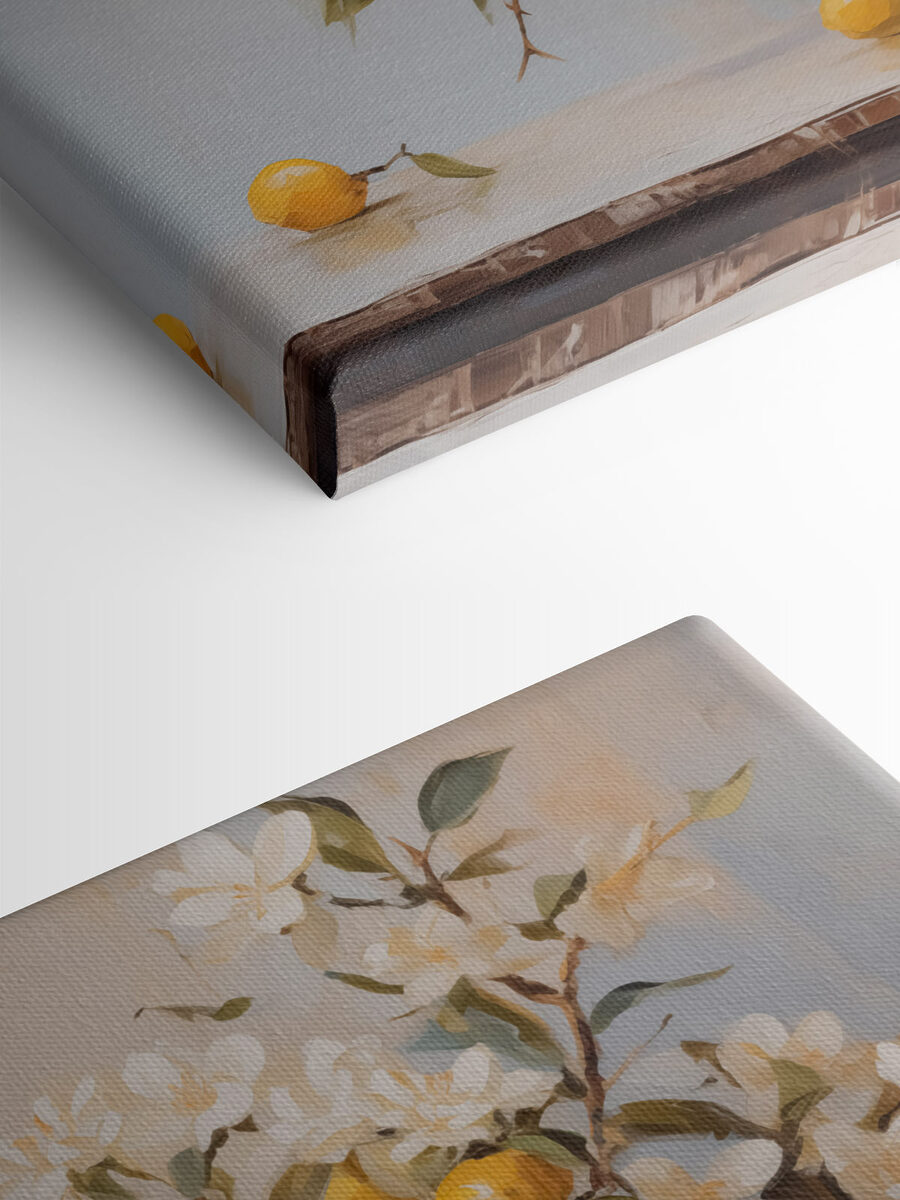 Canvas Schilderijen Schilderij van een vaas met bloemen en citroenen - Afbeelding 3