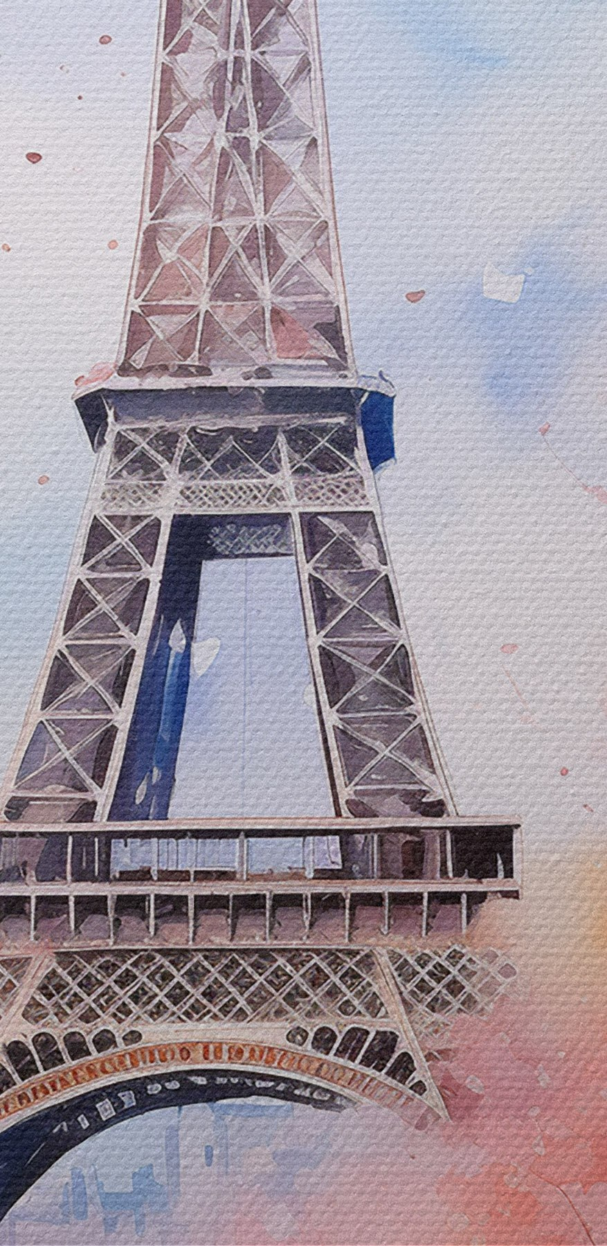 Aquarel van een toren met roze bloemen en een brug