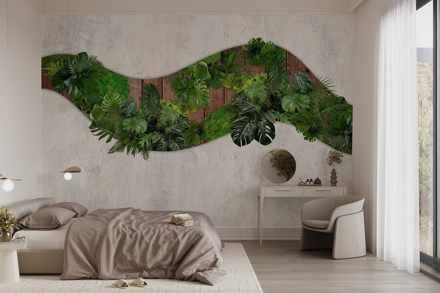 Groene bladeren op een houten oppervlak