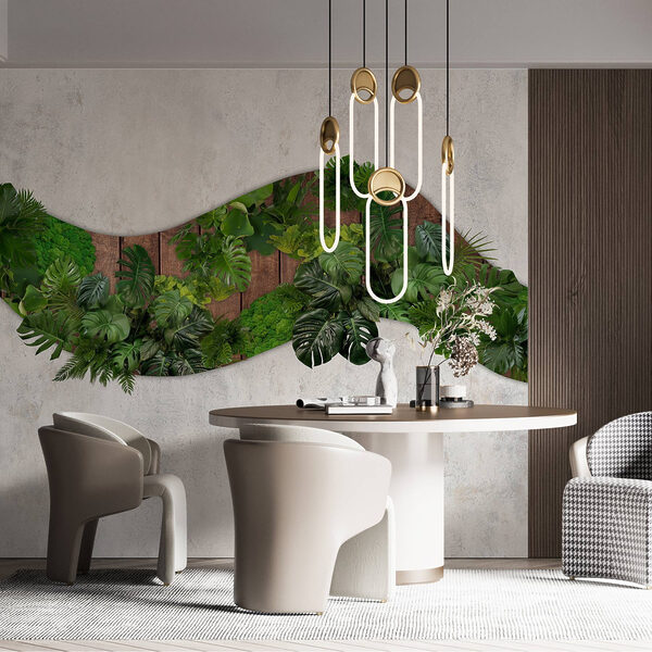 Groene bladeren op een houten oppervlak Groene bladeren op een houten oppervlak