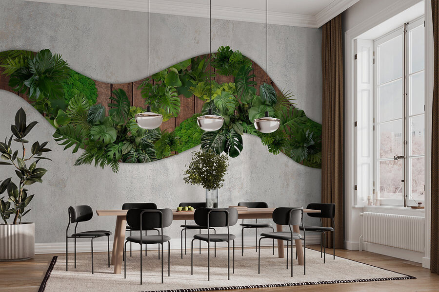 Groene bladeren op een houten oppervlak
