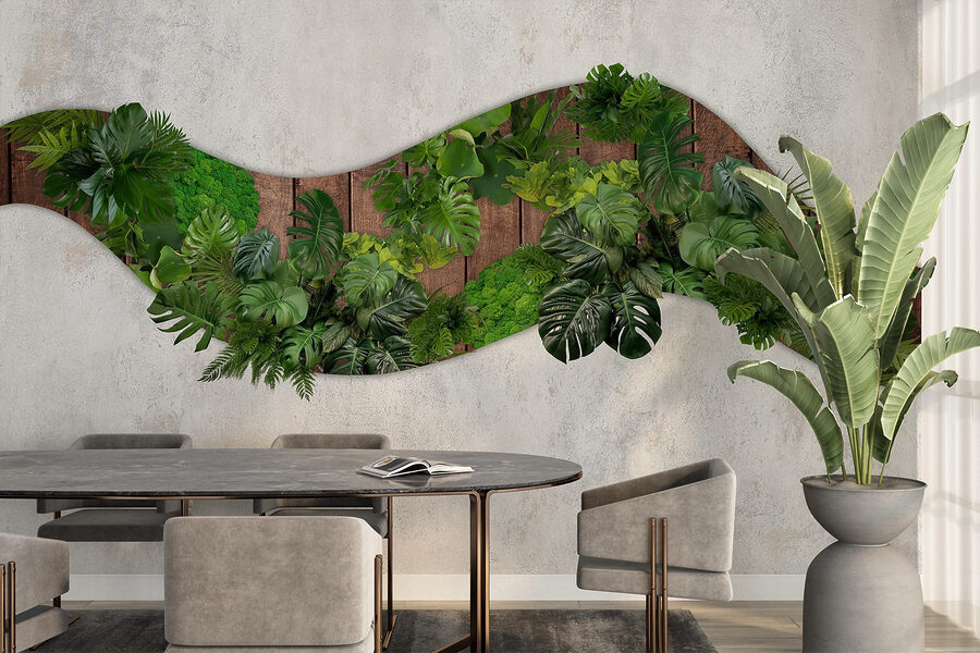 Groene bladeren op een houten oppervlak
