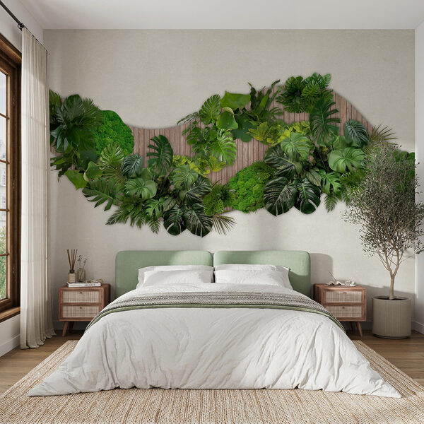 Groep groene bladeren op een houten ondergrond Groep groene bladeren op een houten ondergrond