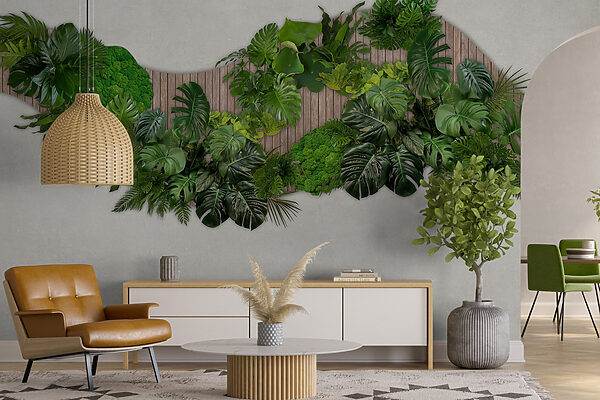 Groep groene bladeren op een houten ondergrond Groep groene bladeren op een houten ondergrond