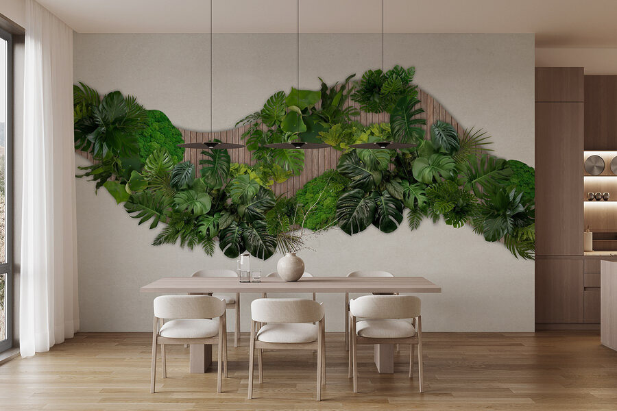 Groep groene bladeren op een houten ondergrond