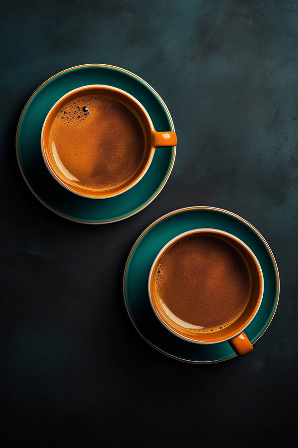Twee kopjes koffie op schoteltjes Twee kopjes koffie op schoteltjes