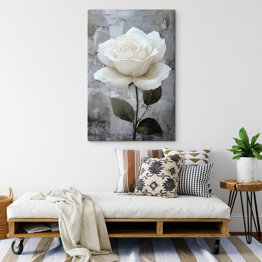 Schilderij van een witte roos Schilderij van een witte roos