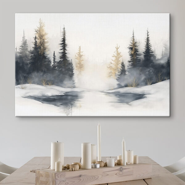 Aquarel van een besneeuwd bos Aquarel van een besneeuwd bos