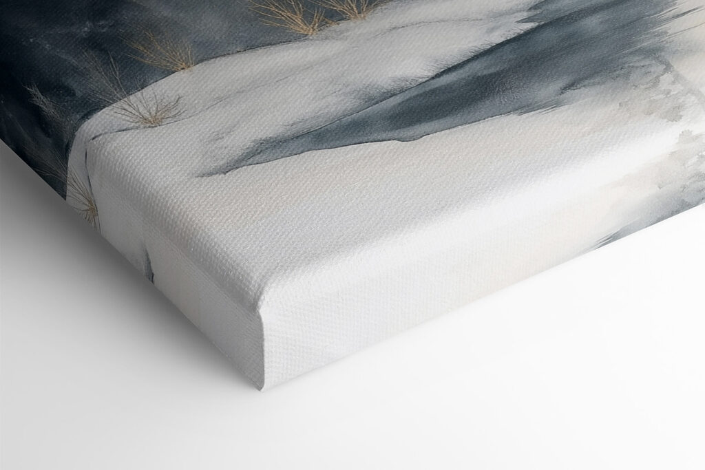 Watercolor painting of a snowy forest