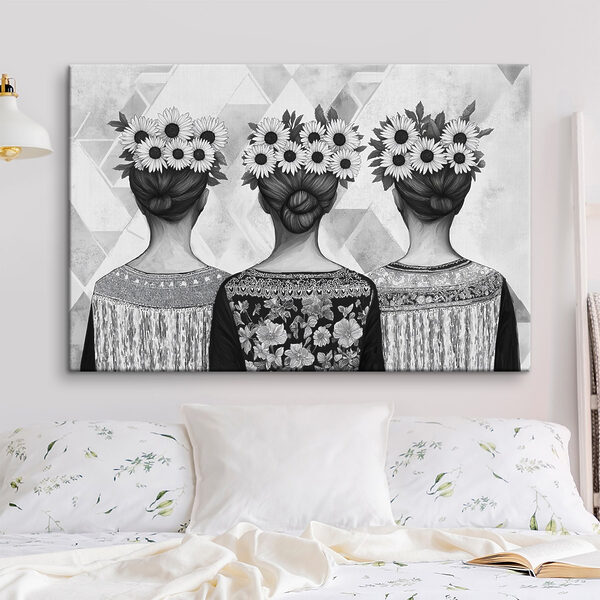 Groep vrouwen met bloemen in het haar Groep vrouwen met bloemen in het haar