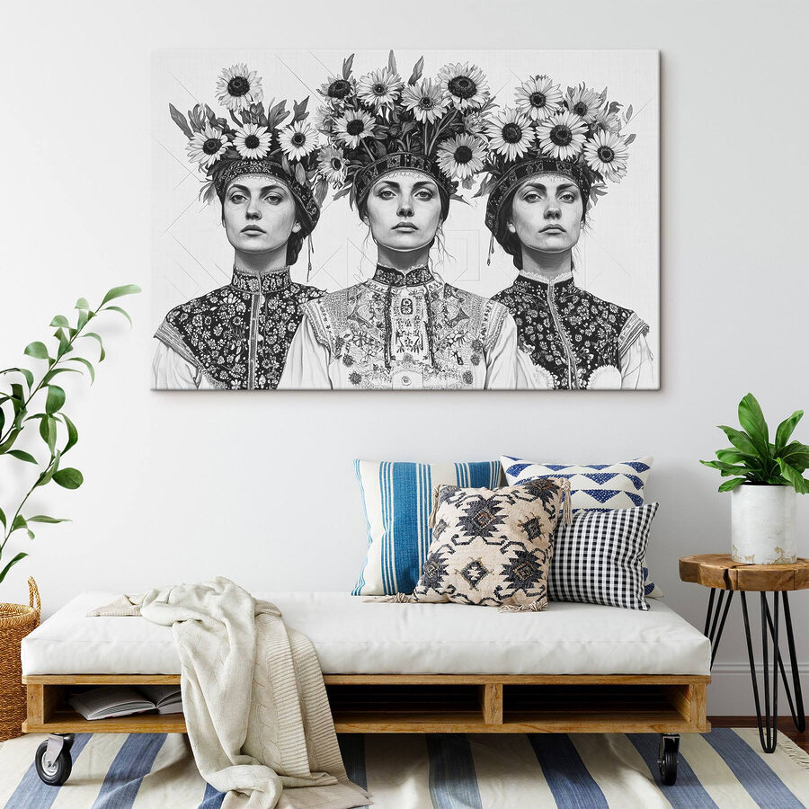 Groep vrouwen met bloemen op hun hoofd Groep vrouwen met bloemen op hun hoofd