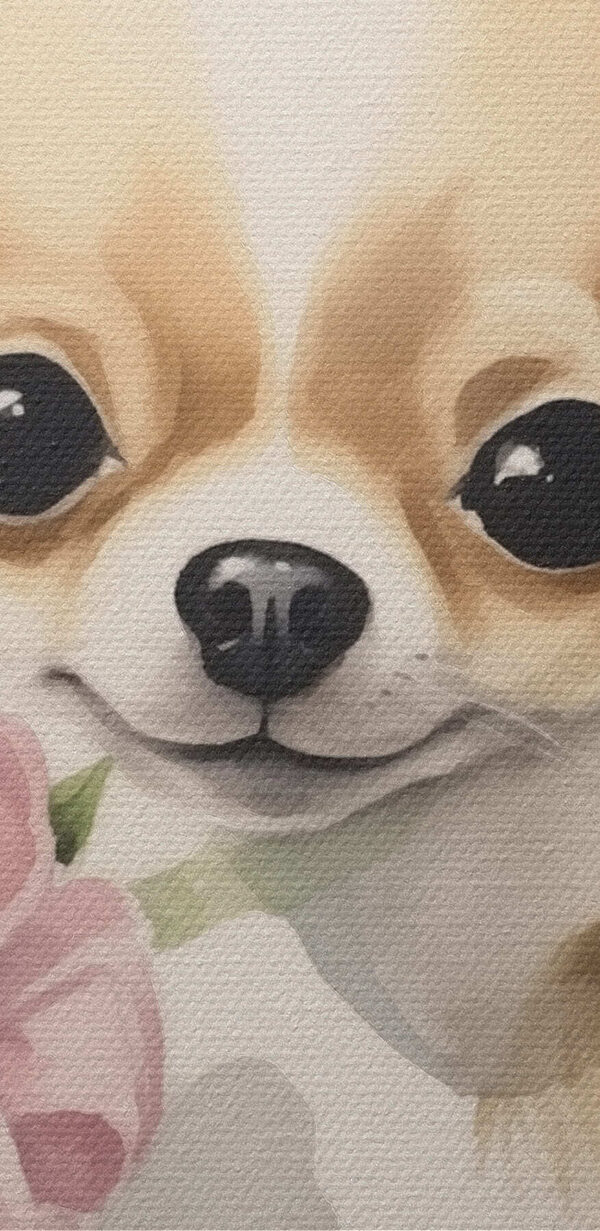 Schilderij van een hond met een bloem Schilderij van een hond met een bloem