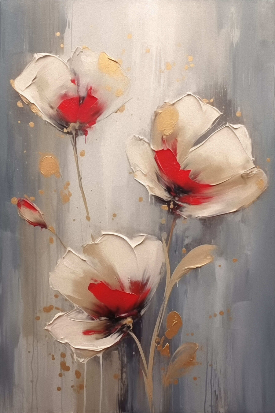 Schilderij van bloemen op een grijze achtergrond Schilderij van bloemen op een grijze achtergrond