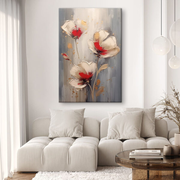 Schilderij van bloemen op een grijze achtergrond Schilderij van bloemen op een grijze achtergrond