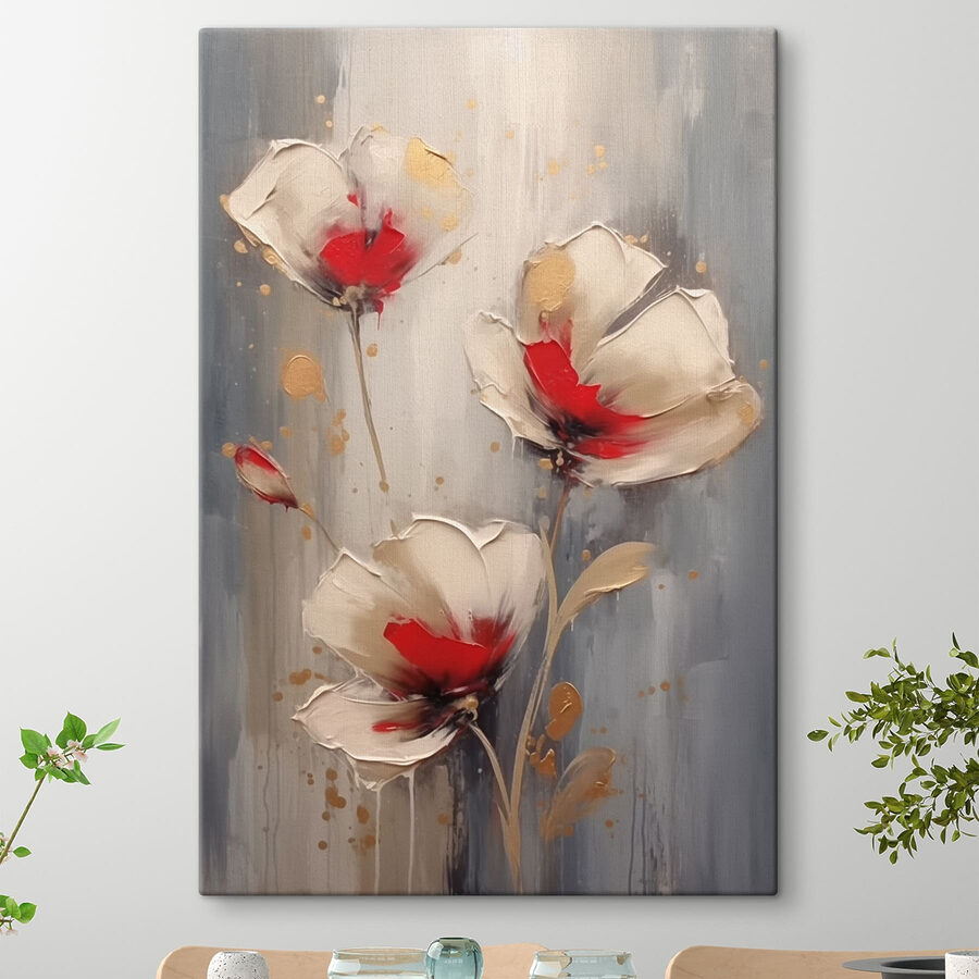 Schilderij van bloemen op een grijze achtergrond Schilderij van bloemen op een grijze achtergrond