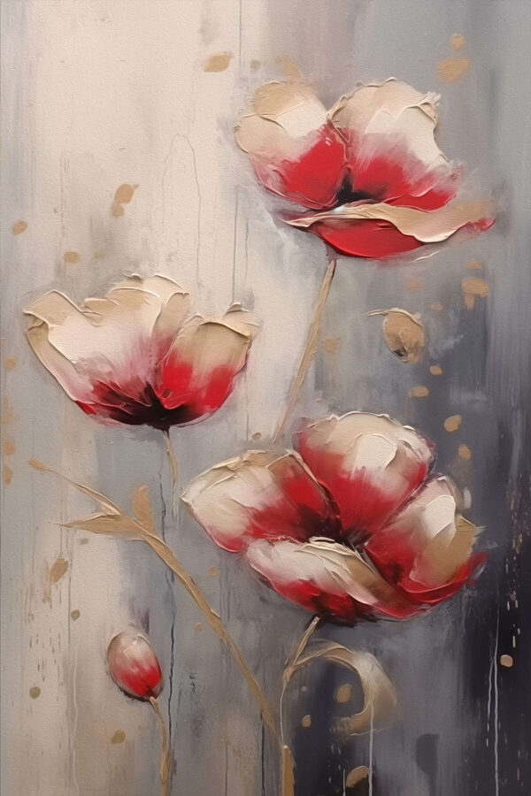 Schilderij van bloemen op een grijze achtergrond Schilderij van bloemen op een grijze achtergrond