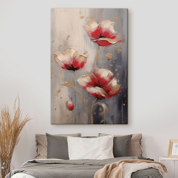 Schilderij van bloemen op een grijze achtergrond Schilderij van bloemen op een grijze achtergrond