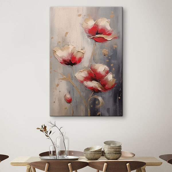 Schilderij van bloemen op een grijze achtergrond Schilderij van bloemen op een grijze achtergrond