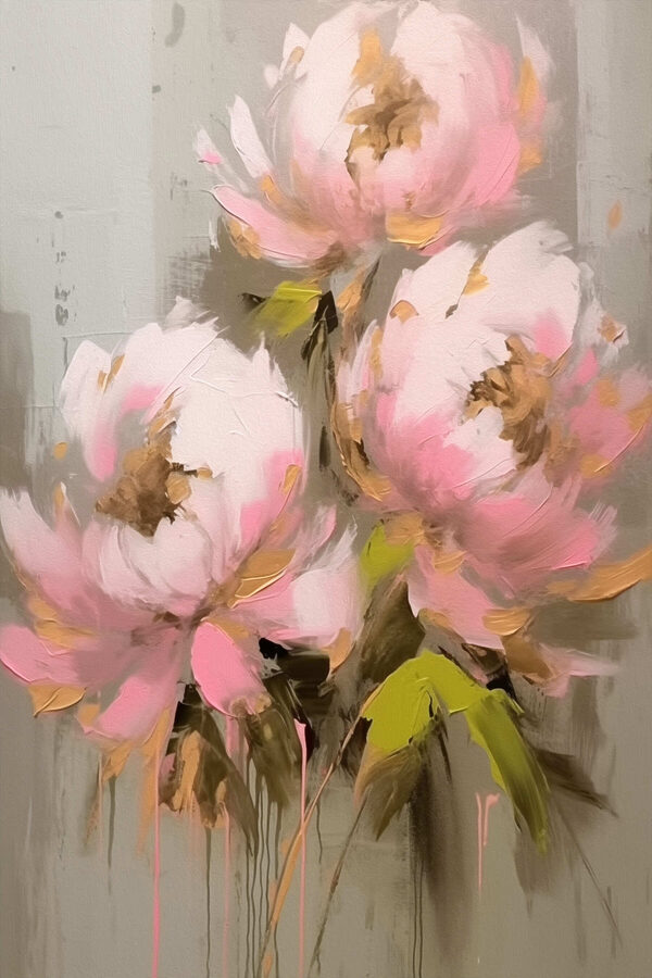 Schilderij van roze bloemen Schilderij van roze bloemen