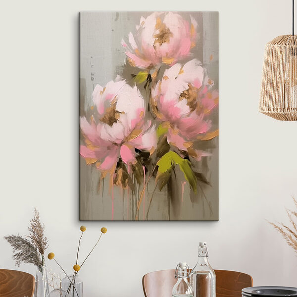 Schilderij van roze bloemen Schilderij van roze bloemen