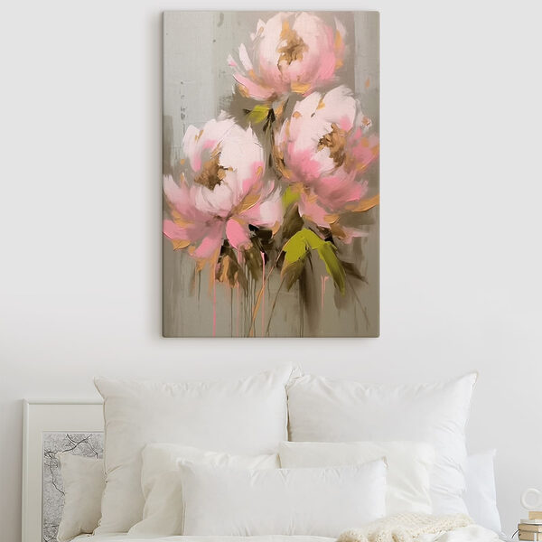 Schilderij van roze bloemen Schilderij van roze bloemen