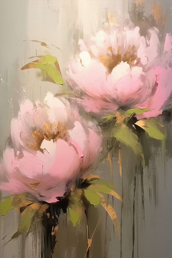 Schilderij van roze bloemen Schilderij van roze bloemen
